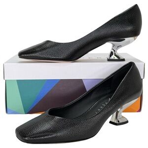 Katy Perry Laterr Black Faux Pebbled Leather Womens Kitten Heels Size 8.5M